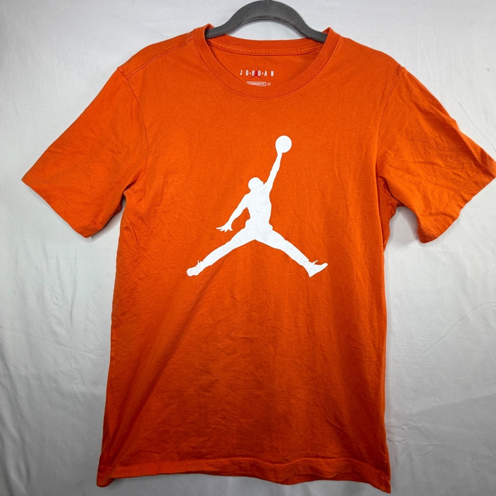 Jordan Jumpman T-Shirt Small Orange White Graphic Logo Short Sleeve Tee